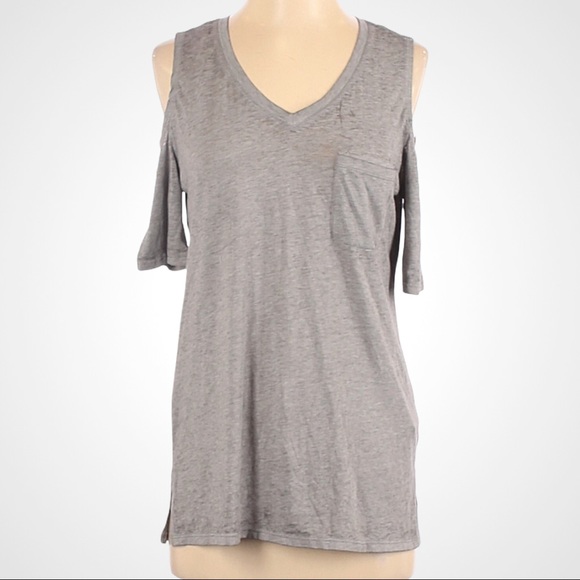 Seven7 Tops - Seven 7 Gray V-Neck Cold Shoulder Shirt